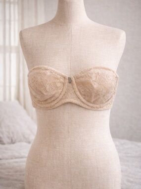 b.tempt’d Strapless Lace Bra 34DD Nude Underwire Convertible